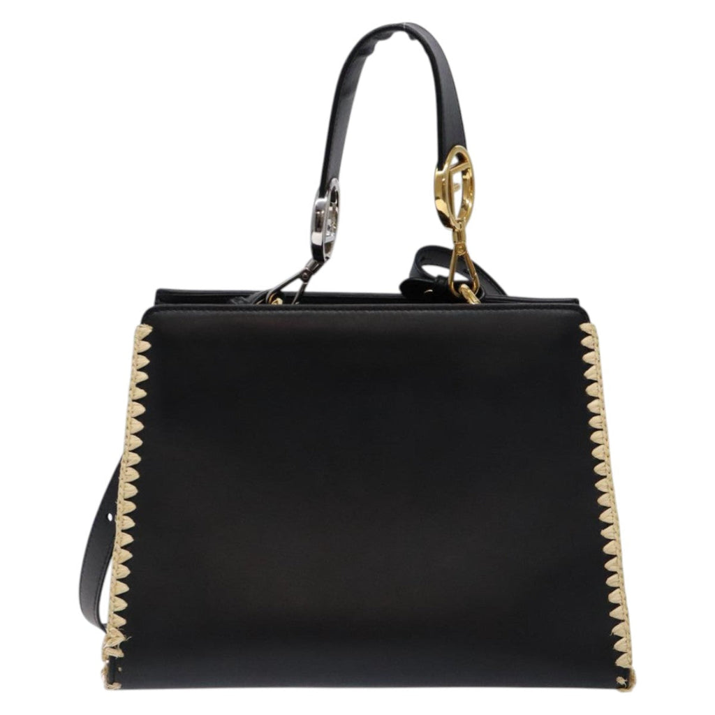 FENDI Hand Bag Leather 2way Black Gold 82745