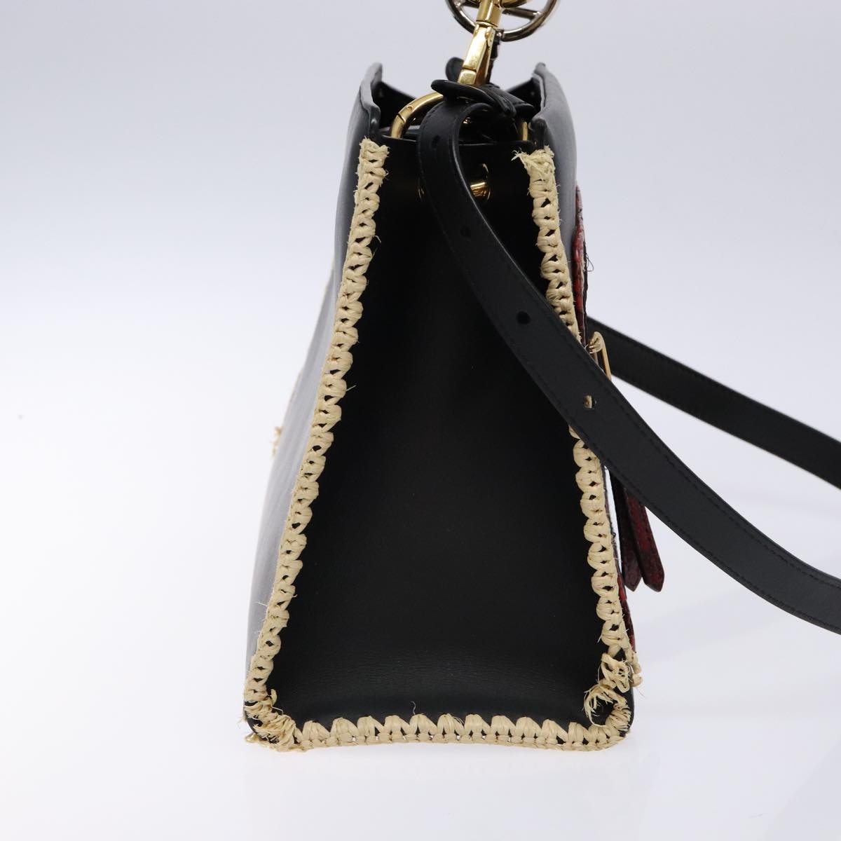 FENDI Hand Bag Leather 2way Black Gold 82745