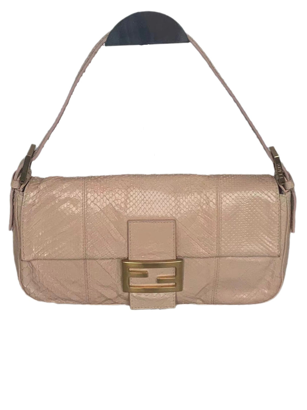 Fendi baguette nude pink python leather shoulder bag