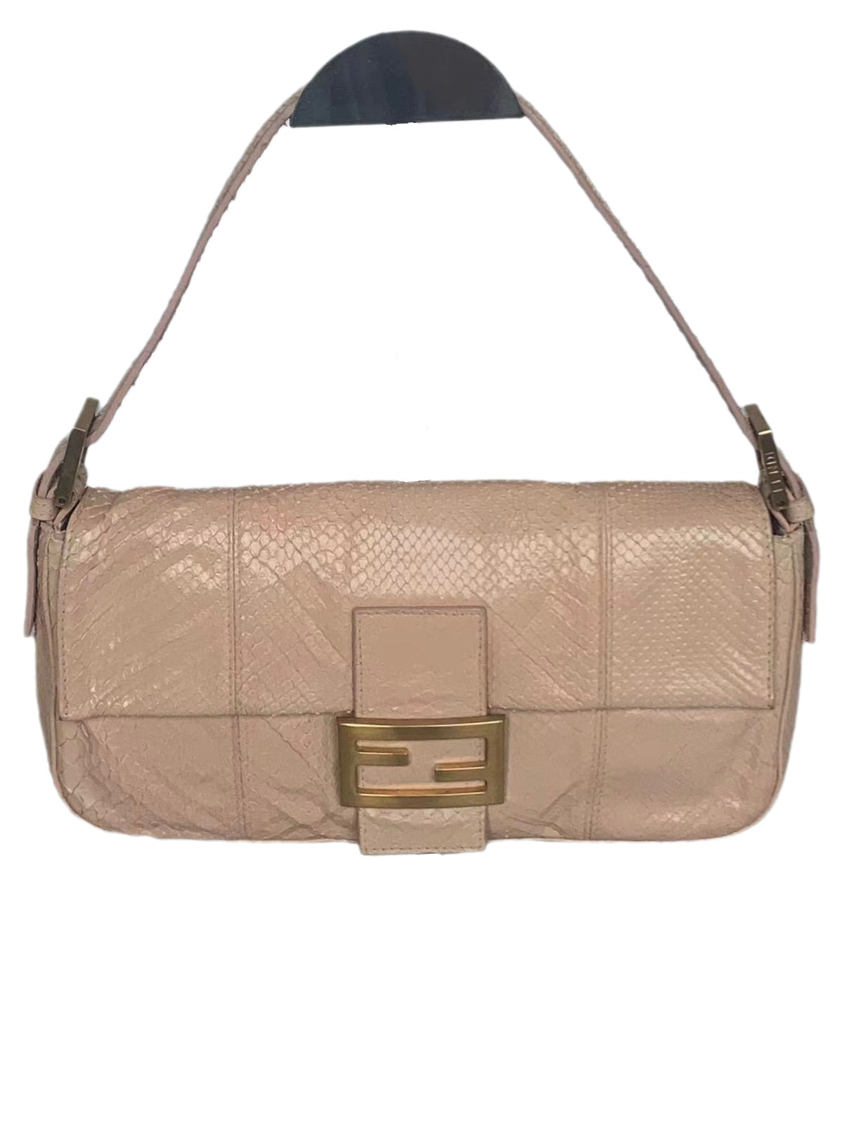 Fendi baguette nude pink python leather shoulder bag
