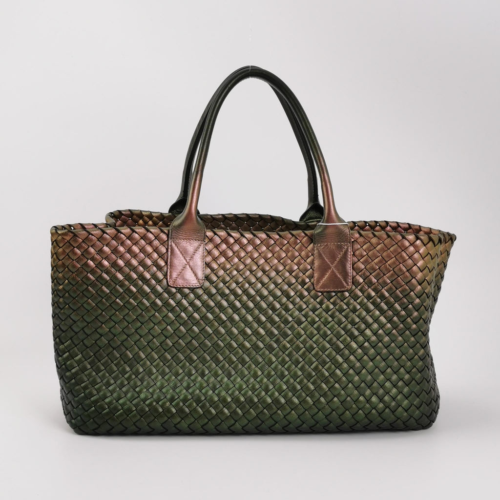 Bottega Veneta Cabat Tote Metallic Dark Green Gradient and Copper Intreccio Leather 40cm
