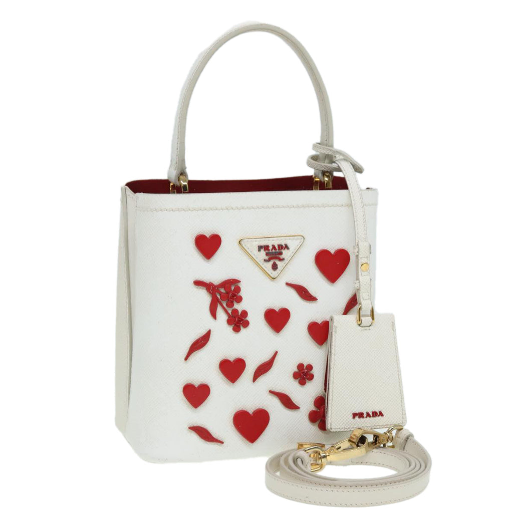 PRADA Hand Bag Safiano leather 2way White 83161