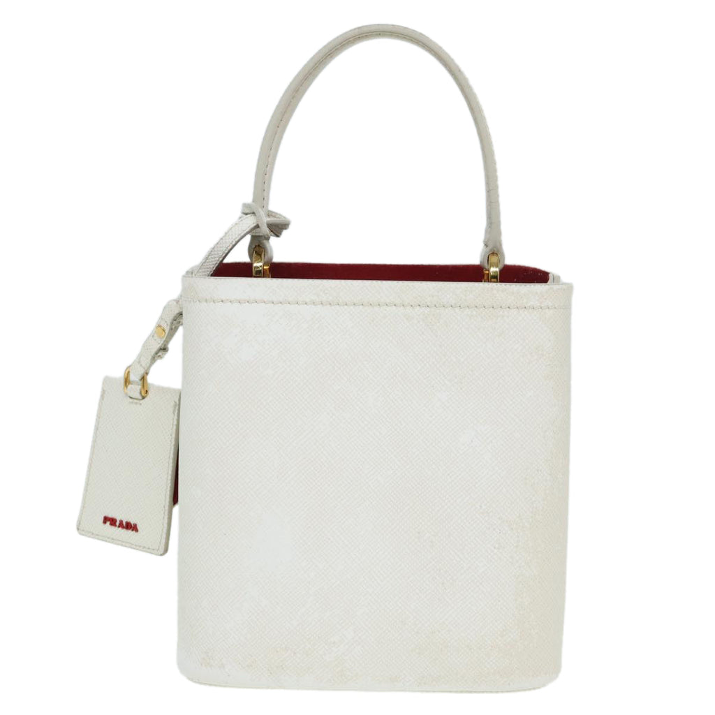 PRADA Hand Bag Safiano leather 2way White 83161