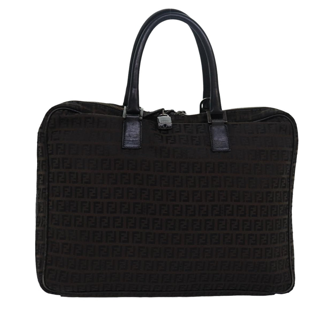 FENDI Zucchino Canvas Hand Bag Brown Black 83318