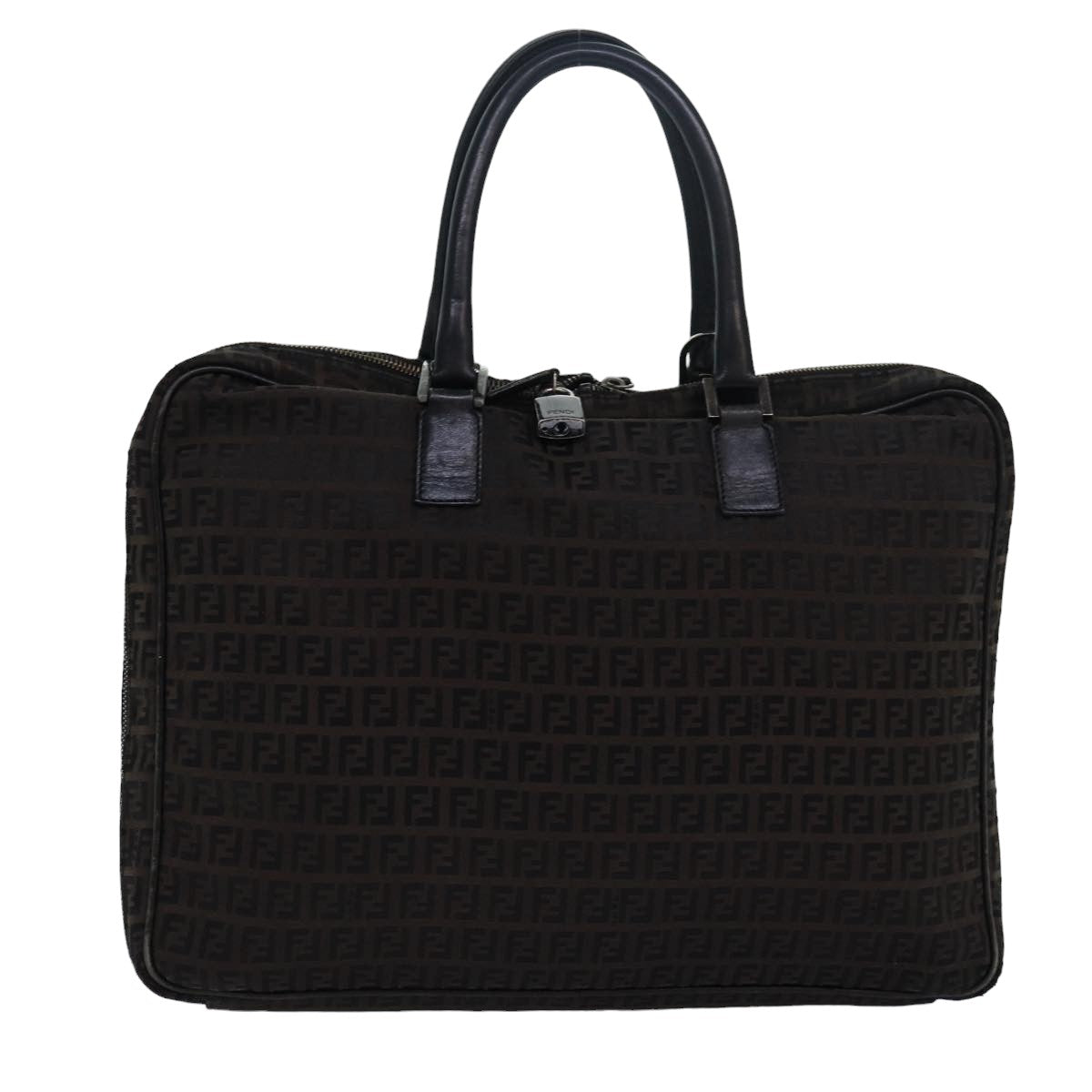 FENDI Zucchino Canvas Hand Bag Brown Black 83318