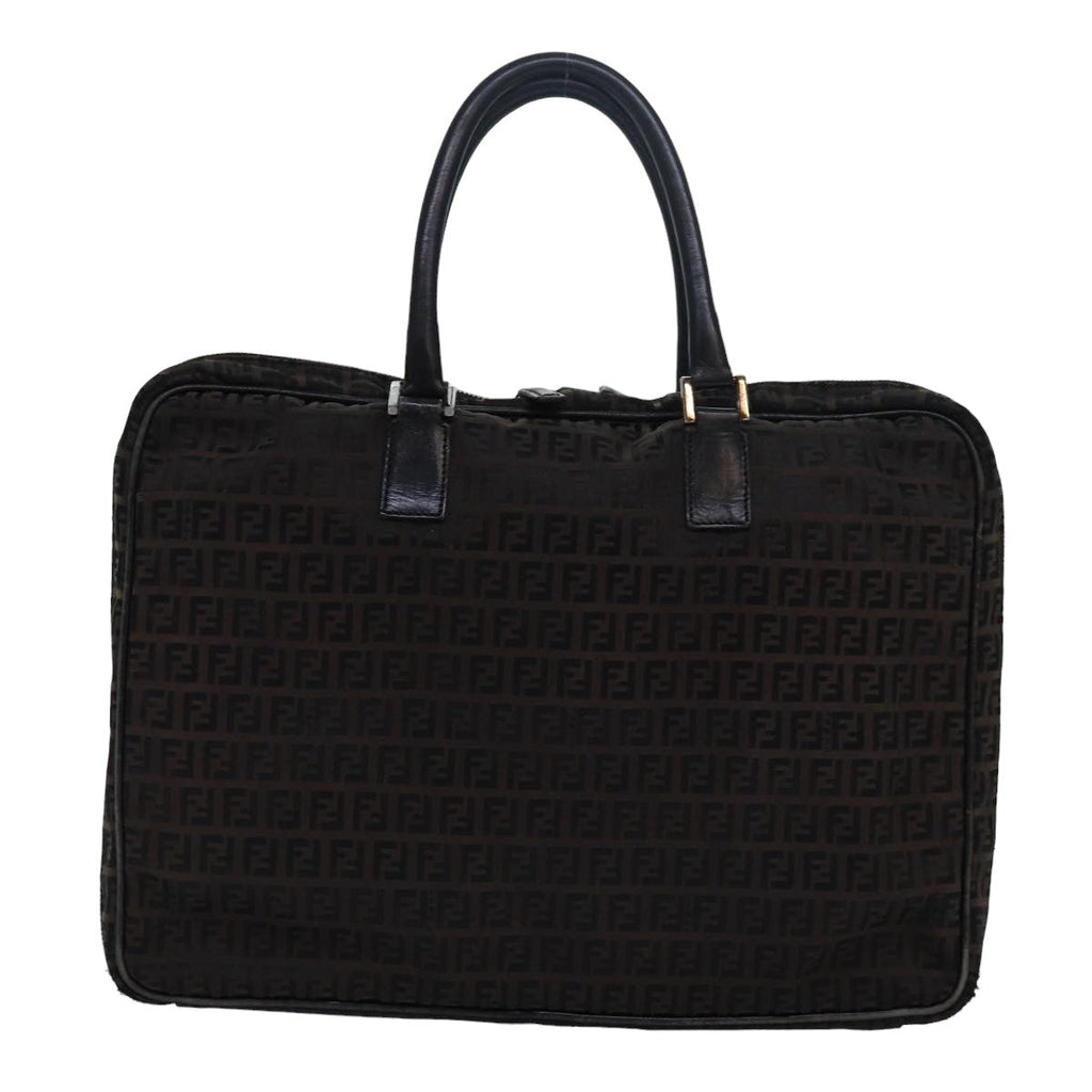 FENDI Zucchino Canvas Hand Bag Brown Black 83318