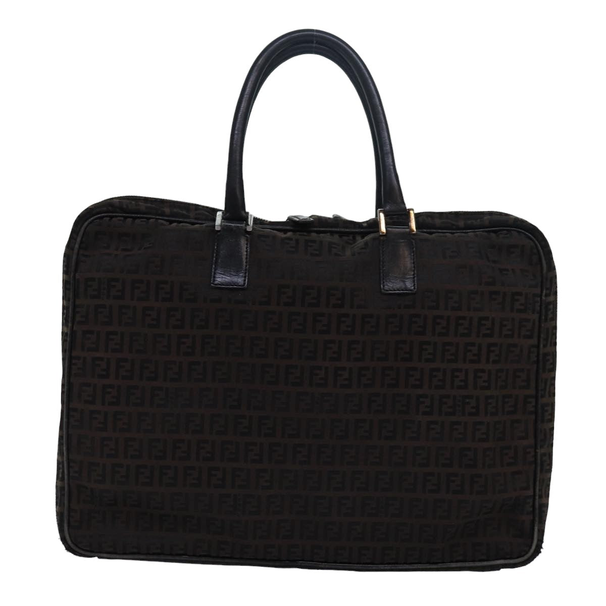 FENDI Zucchino Canvas Hand Bag Brown Black 83318