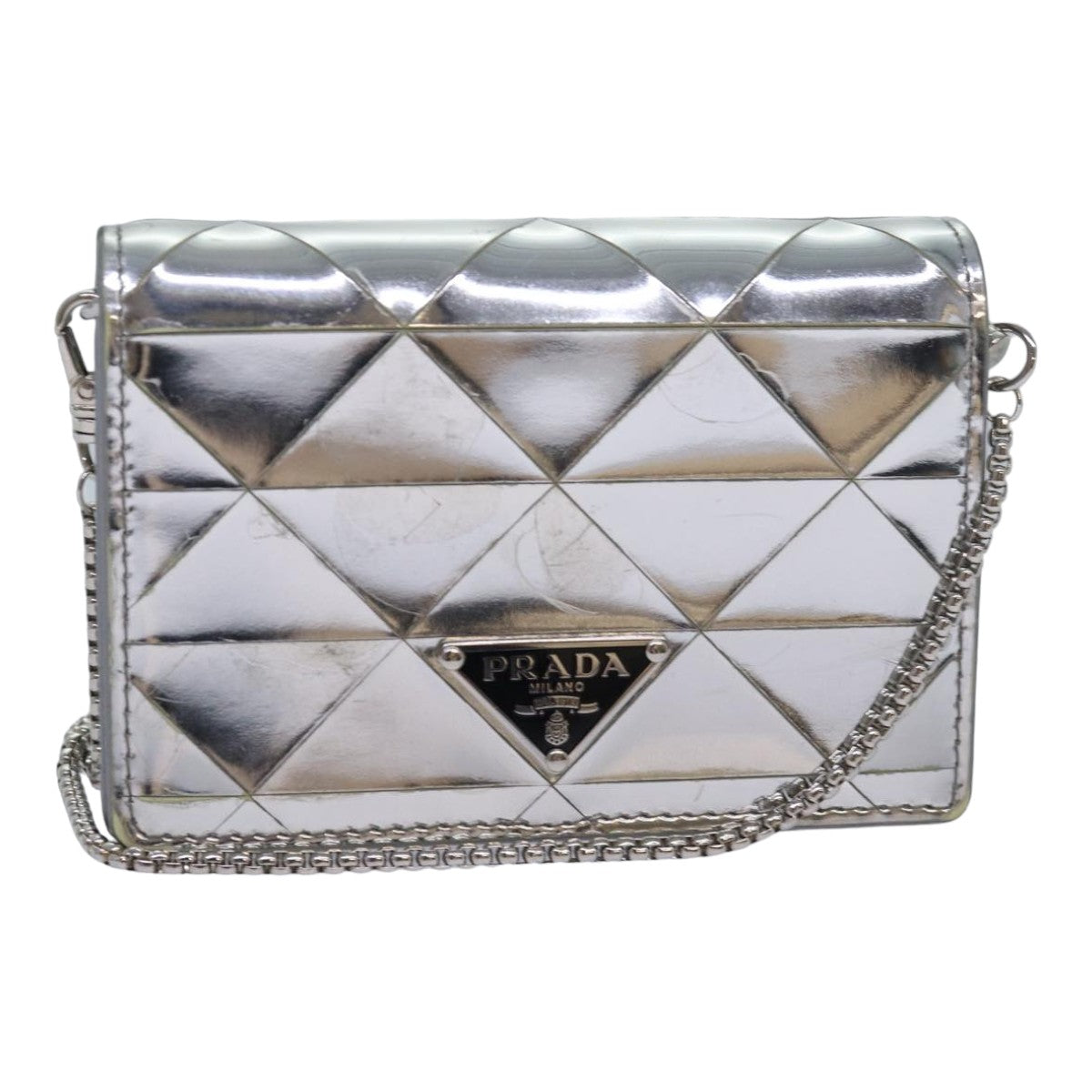 PRADA Shoulder Pouch Triangle Panel Silver 84299