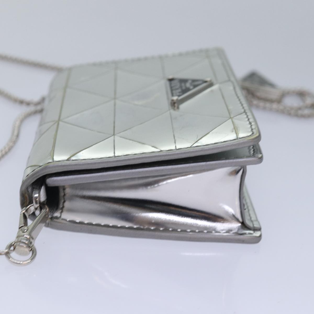 PRADA Shoulder Pouch Triangle Panel Silver 84299