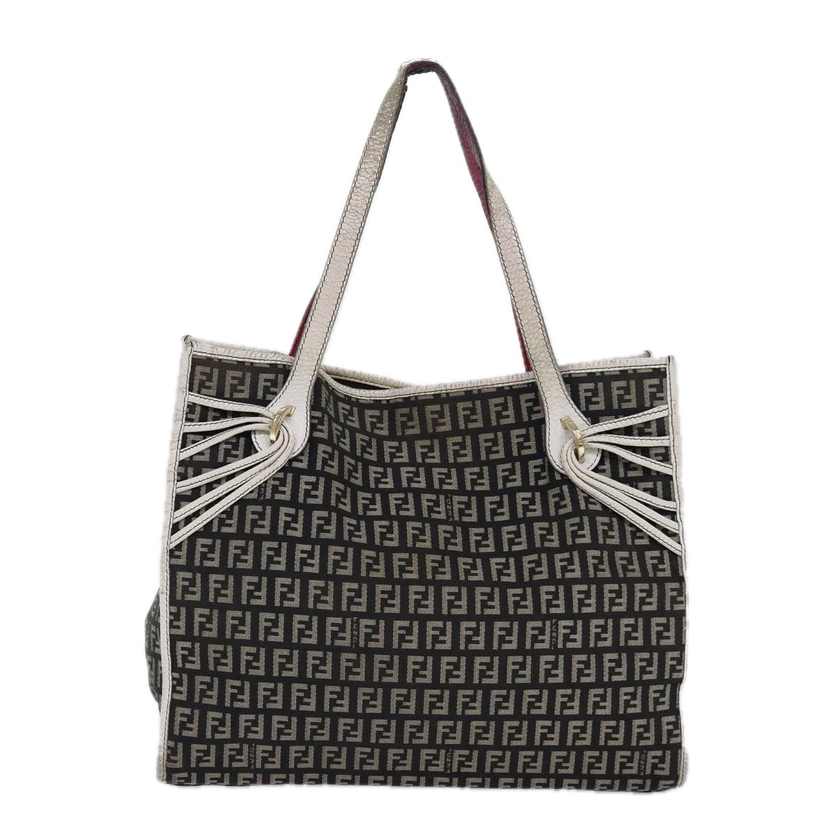 FENDI Zucchino Canvas Tote Bag Brown Gold 84553