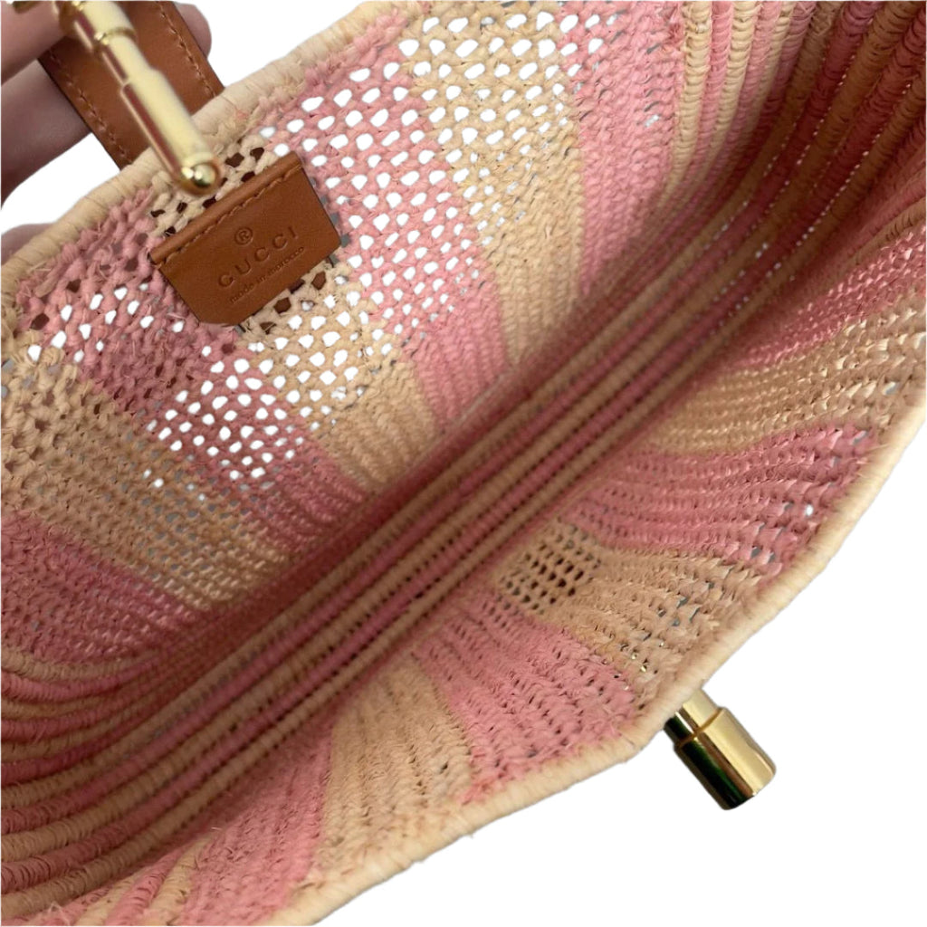 Gucci Jackie 1961 Wicker Bag Pink Gold Hardware Leather Strap