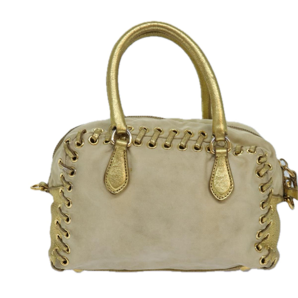 PRADA Hand Bag Nylon 2way Beige Gold 85102