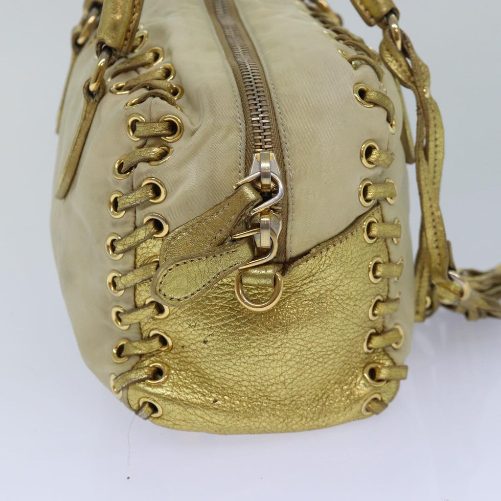 PRADA Hand Bag Nylon 2way Beige Gold 85102