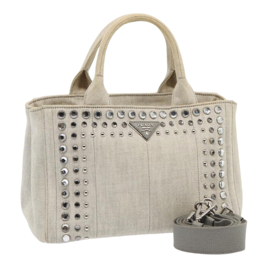PRADA Bijoux Canapa PM Hand Bag Canvas 2way Gray Silver 85622