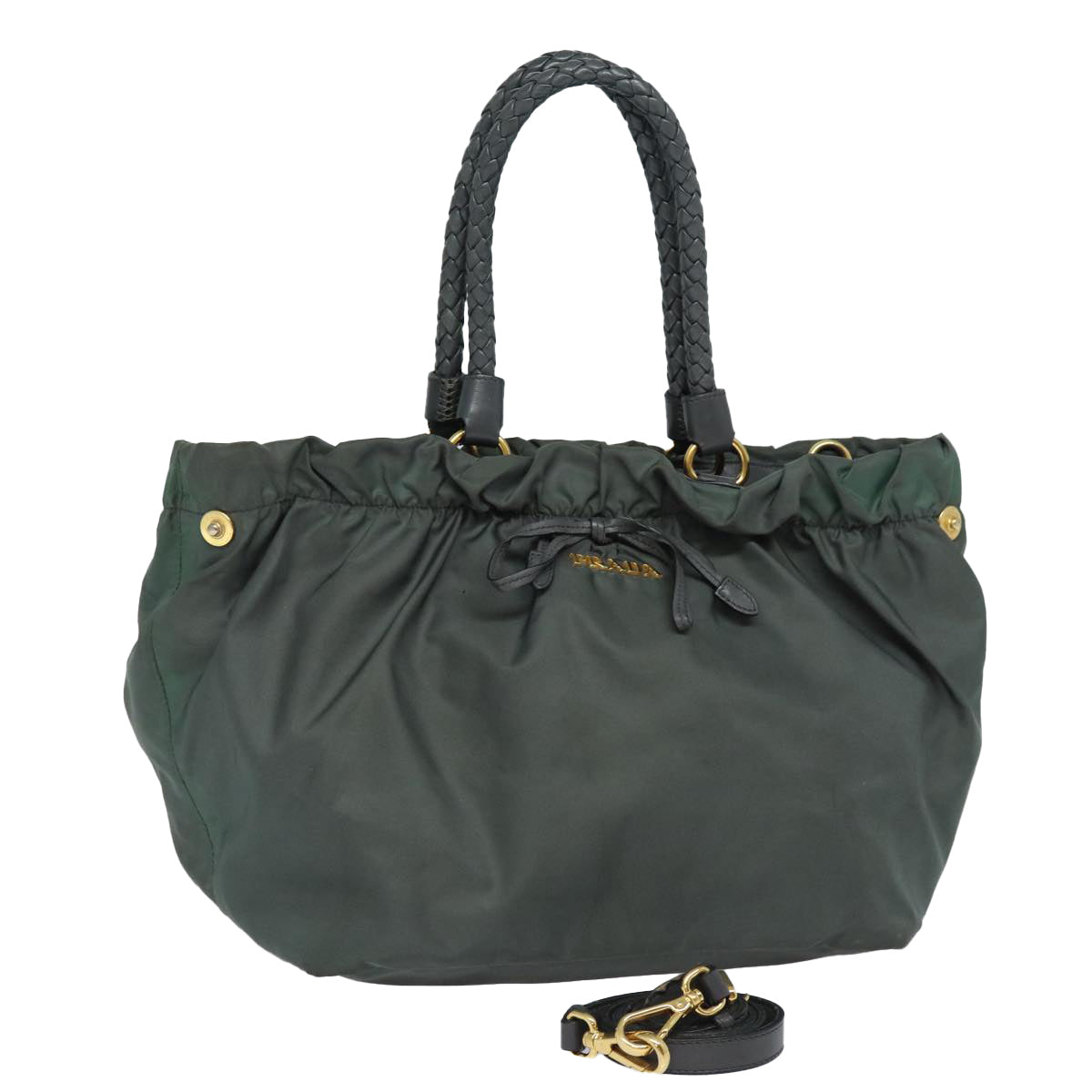 PRADA Hand Bag Nylon 2way Khaki Gold 85700