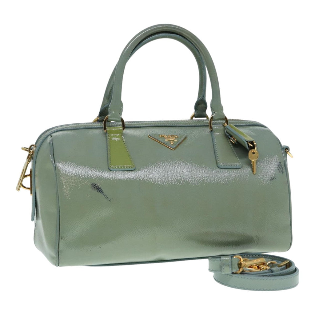 PRADA Hand Bag Enamel 2way Green Gold 86018