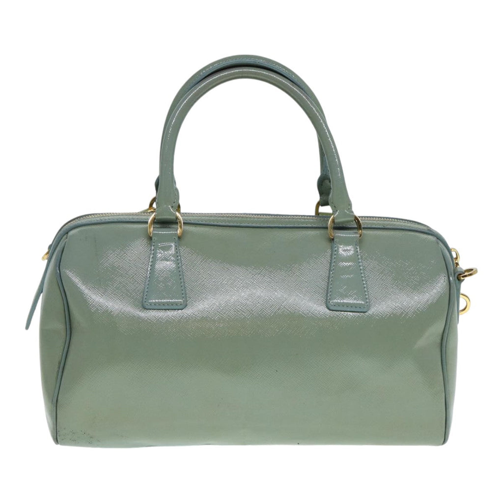 PRADA Hand Bag Enamel 2way Green Gold 86018