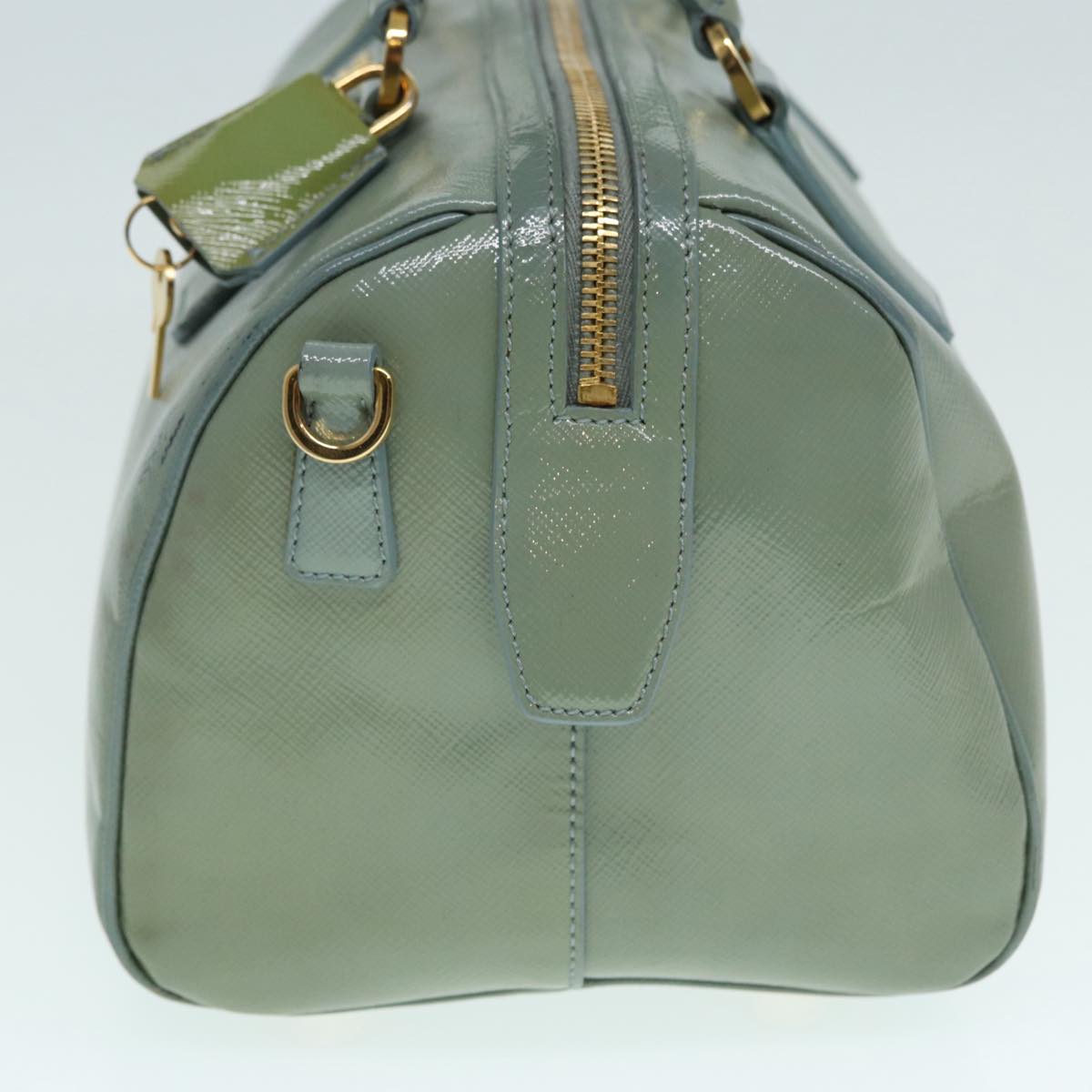 PRADA Hand Bag Enamel 2way Green Gold 86018