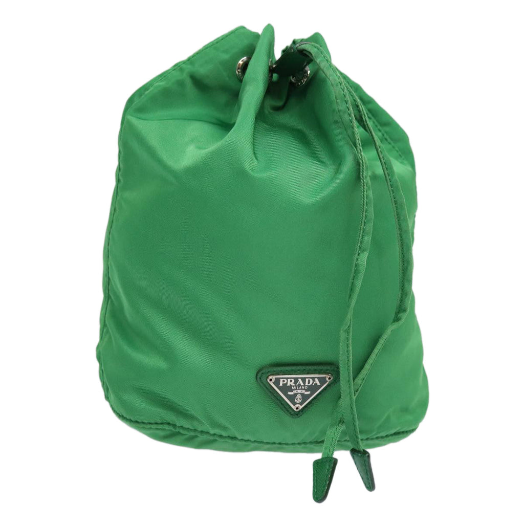 PRADA Drawstring Pouch Nylon Green Silver 86300V