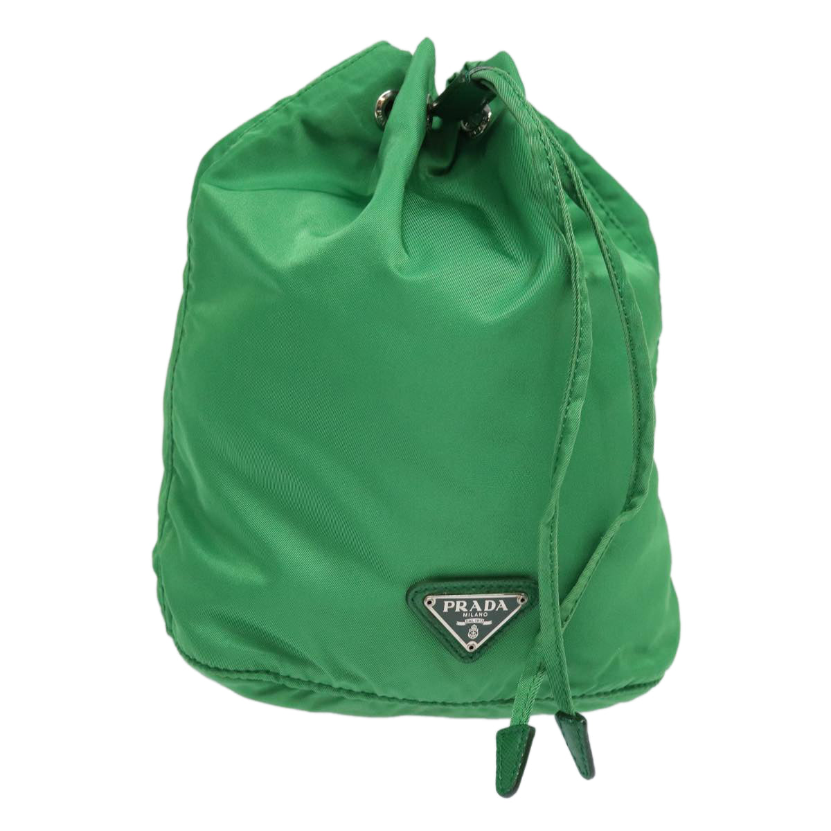 PRADA Drawstring Pouch Nylon Green Silver 86300V