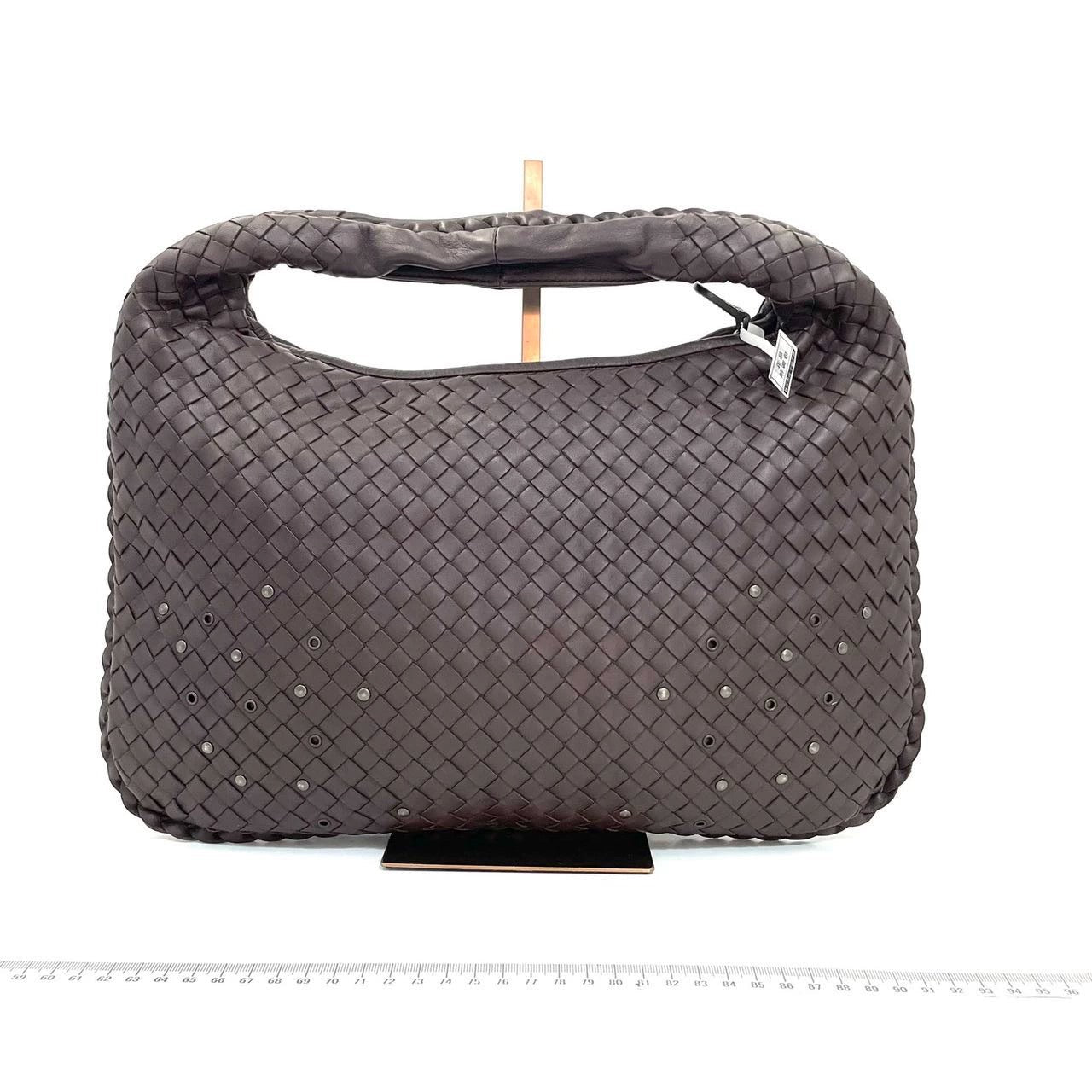 Bottega Veneta Intrecciato Hobo Medium Dark Chocolate Brown leather with Metal Studs 40cm