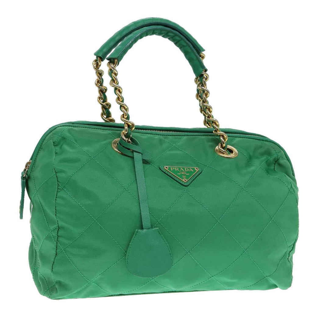 PRADA Hand Bag Nylon Green Gold 86987