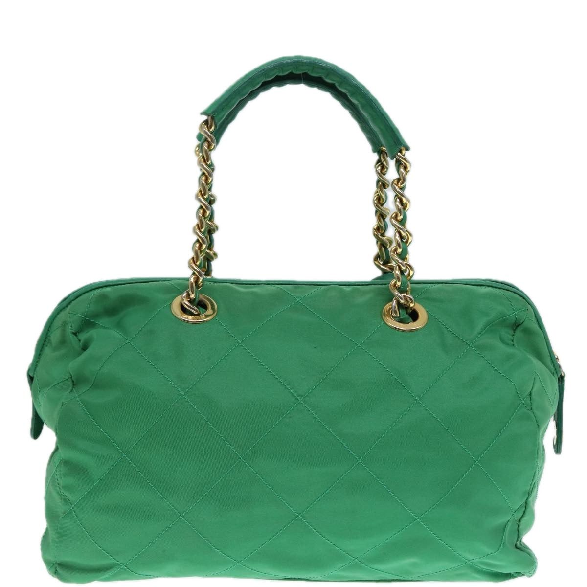 PRADA Hand Bag Nylon Green Gold 86987