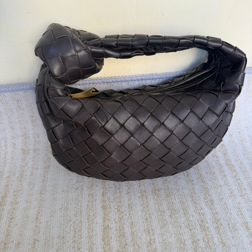 Bottega Veneta Jodie Mini Fondant Dark Chocolate Brown Lambskin Leather Clutch Bag