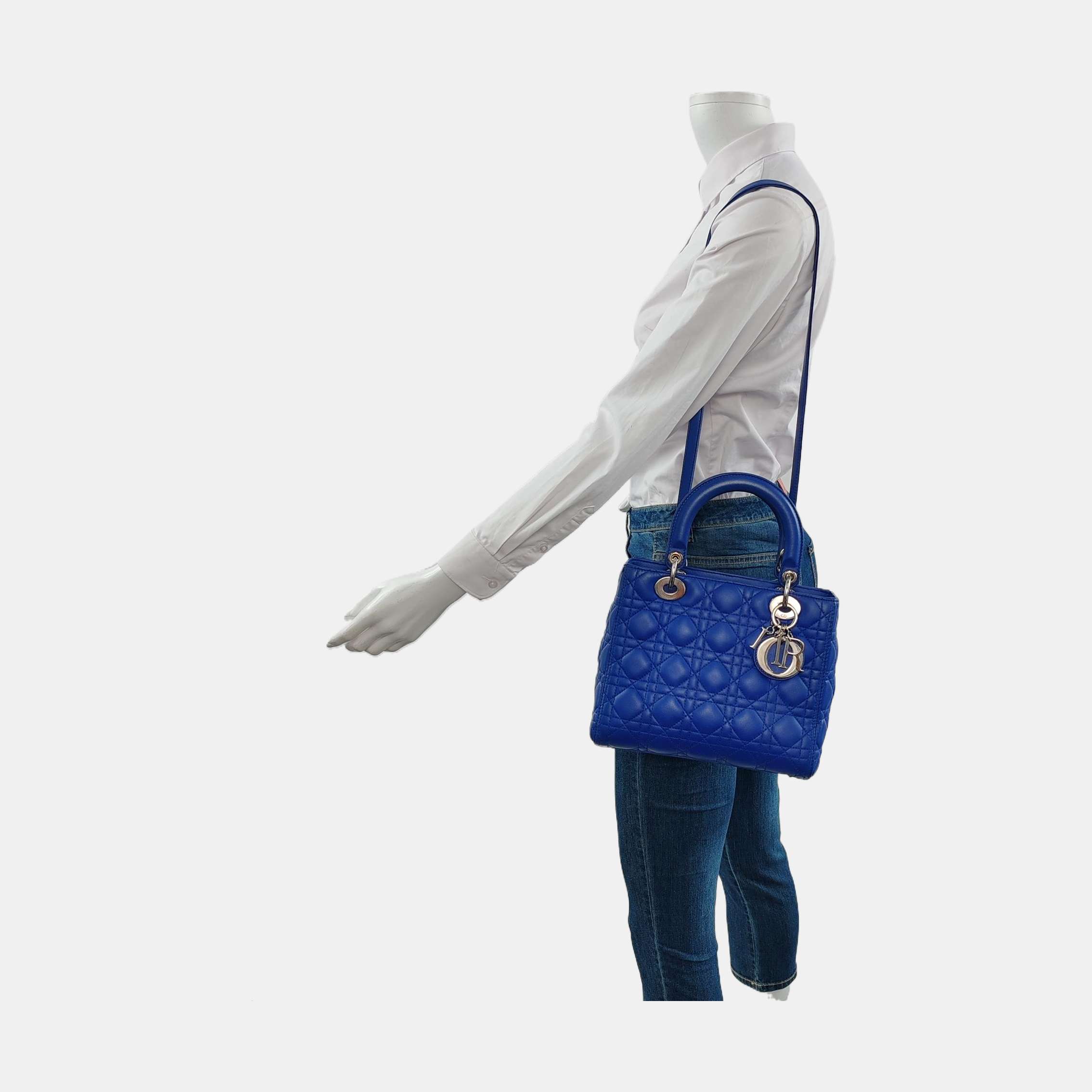 Lady Dior Medium Royal Blue Lambskin Leather Silver Hardware