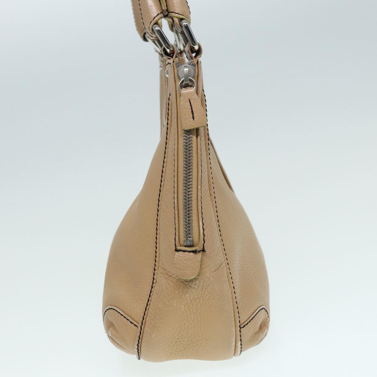 CHANEL Fringe Hand Bag Leather Beige CC 87088