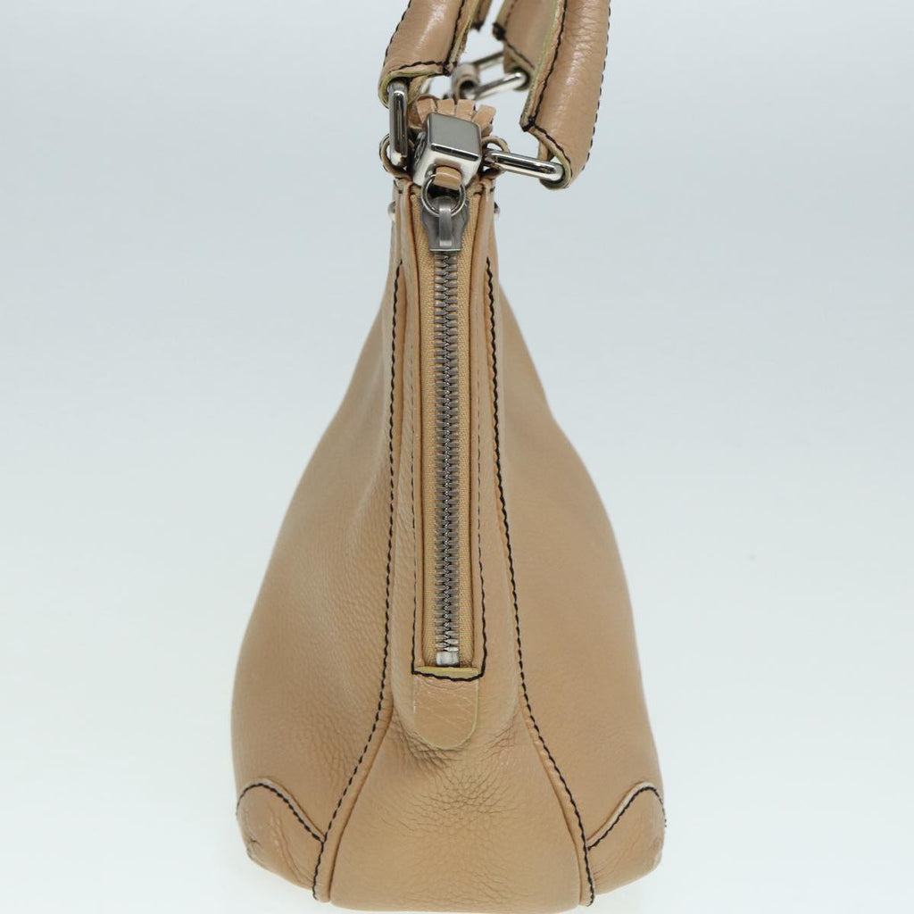 CHANEL Fringe Hand Bag Leather Beige CC 87088