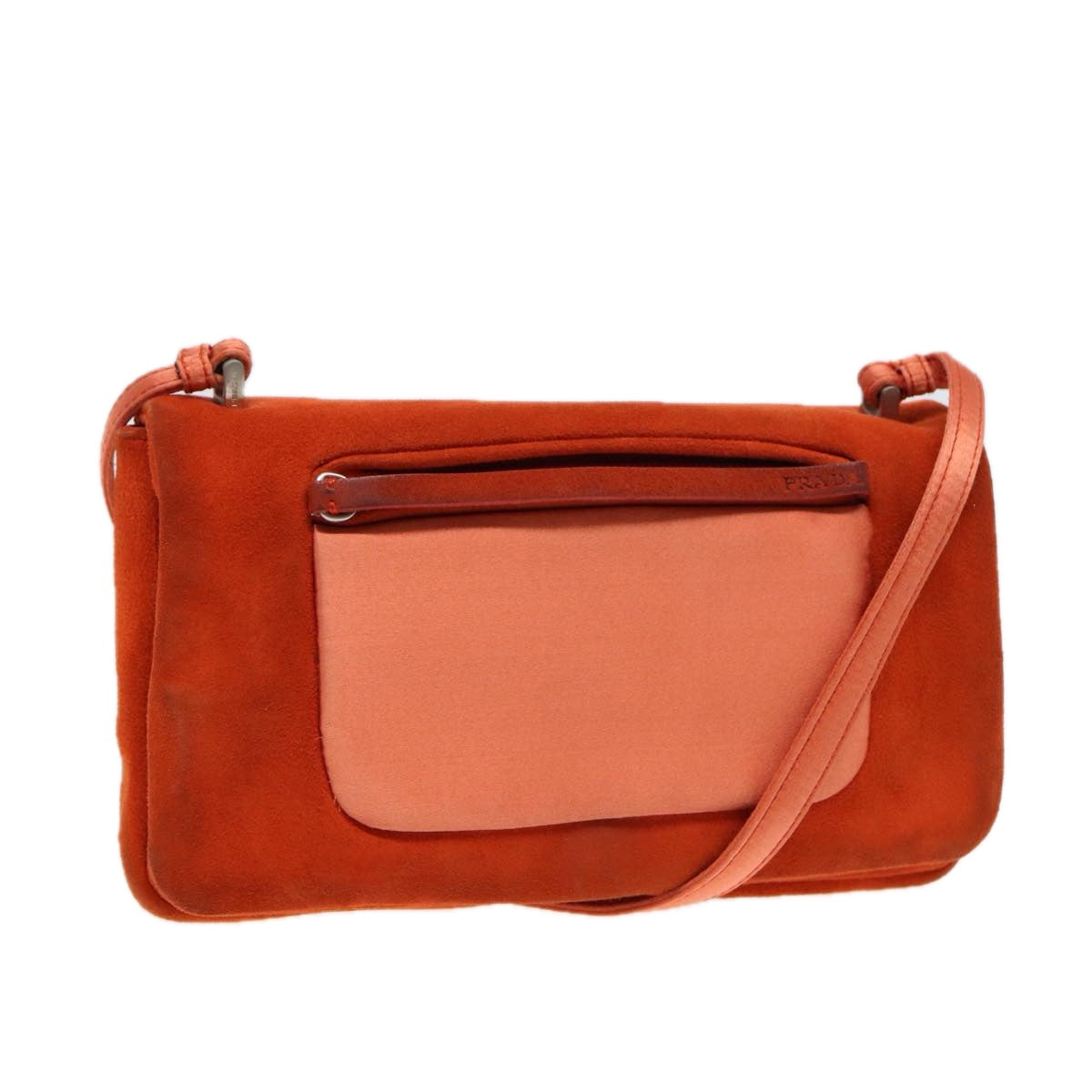 PRADA Shoulder Bag Suede Orange Silver 87356