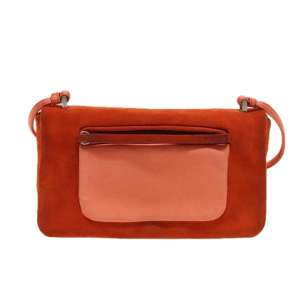 PRADA Shoulder Bag Suede Orange Silver 87356