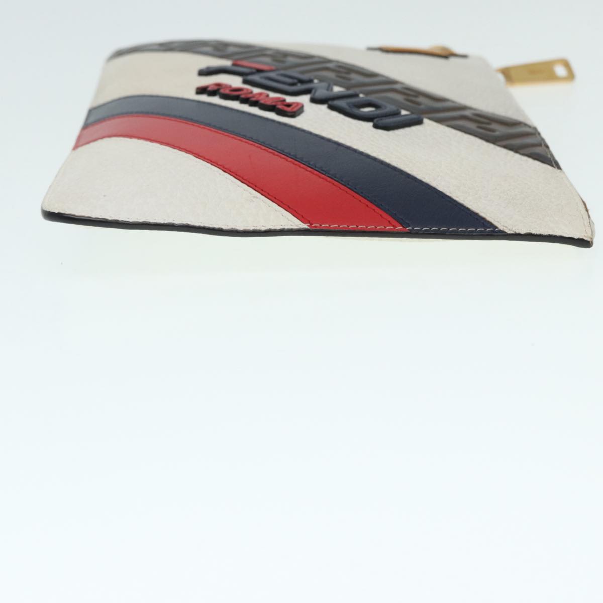 FENDI FILA Collaboration Clutch Bag Leather Beige Gold 87366