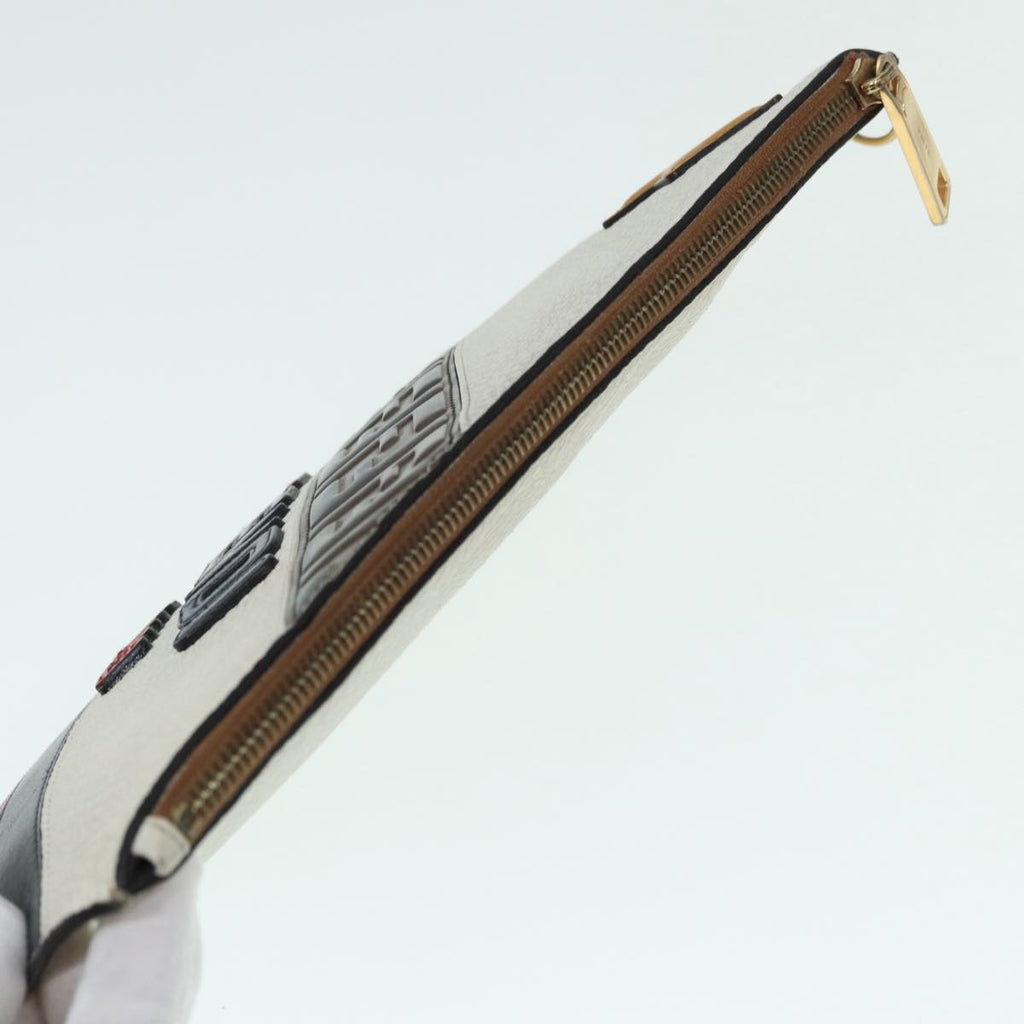 FENDI FILA Collaboration Clutch Bag Leather Beige Gold 87366