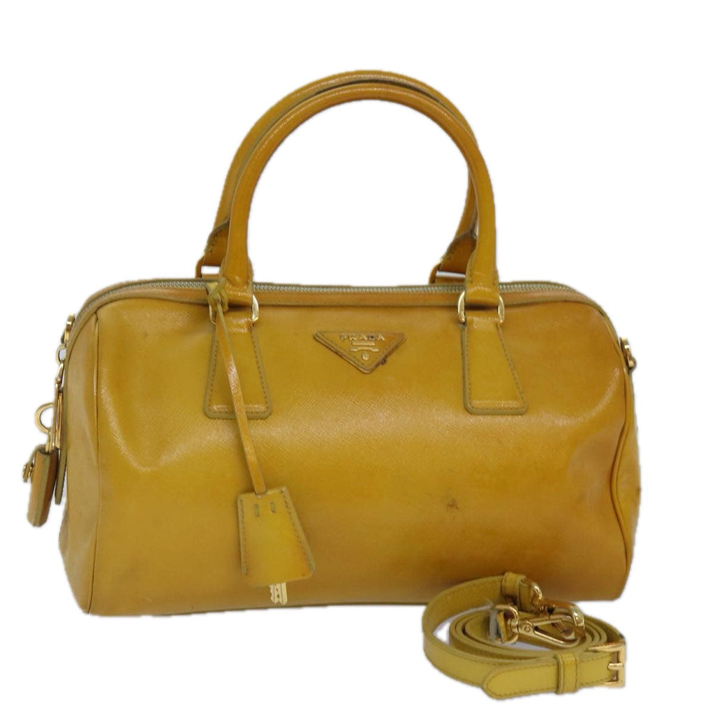 PRADA Hand Bag Safiano leather 2way Yellow Gold 87430