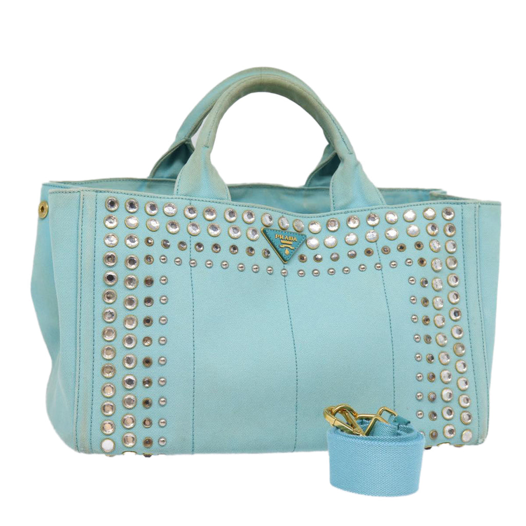 PRADA Canapa GM Hand Bag Canvas 2way Light Blue 87668