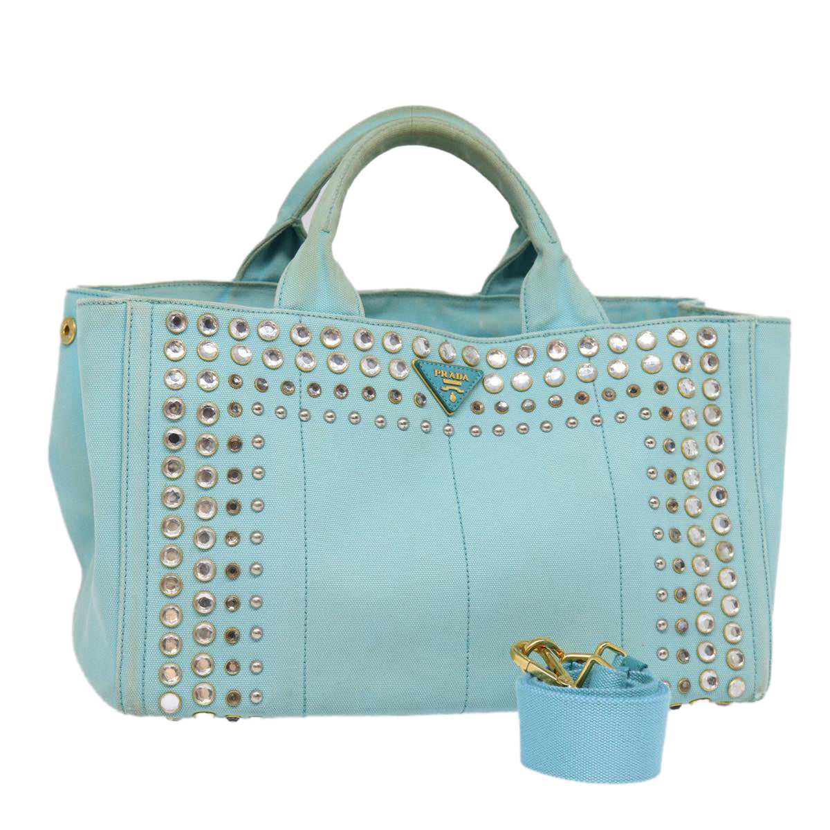 PRADA Canapa GM Hand Bag Canvas 2way Light Blue 87668