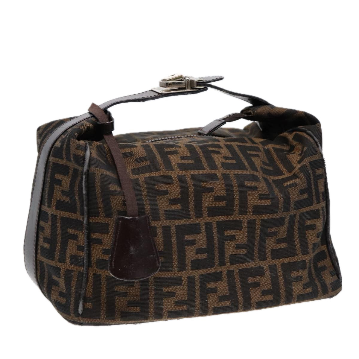 FENDI Zucca Canvas Vanity Pouch Brown Black Silver 87877