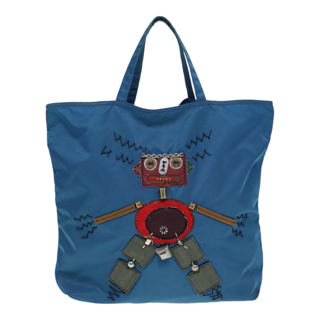 PRADA Tote Bag Nylon Blue Silver 87908