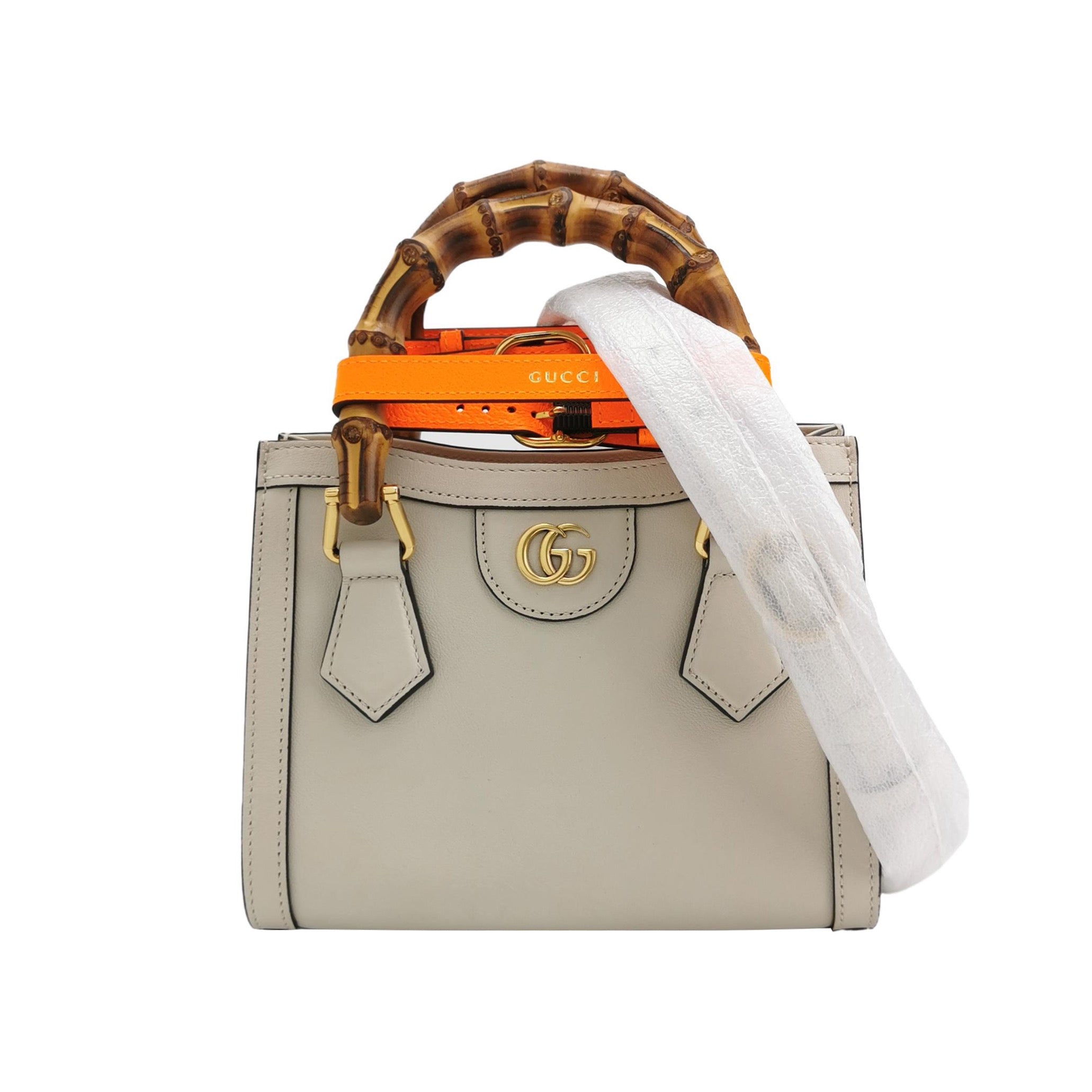 Gucci Diana Mini Cream White Leather Bag Bamboo Handle with Strap