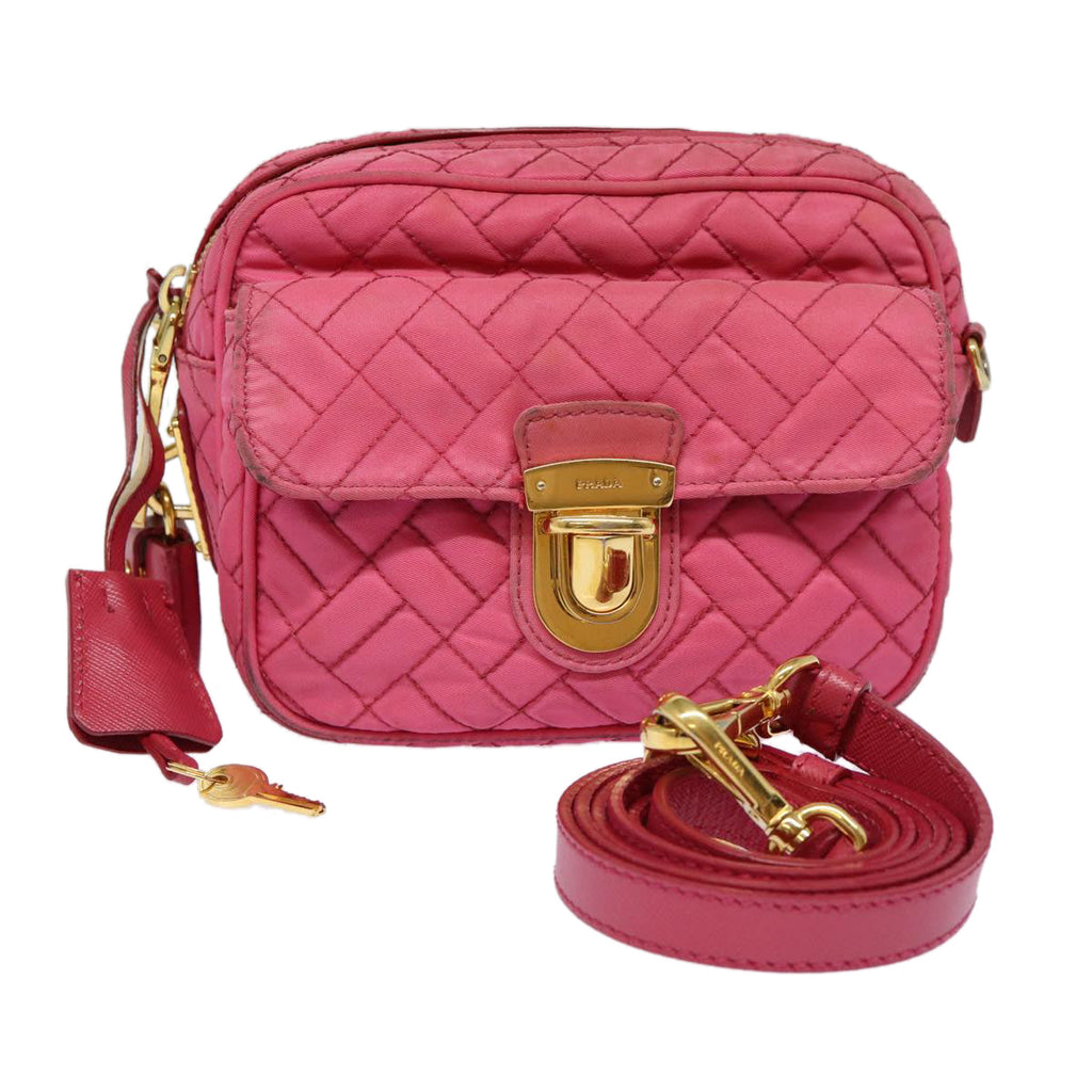PRADA Quilted Shoulder Bag Nylon Pink Gold 88102