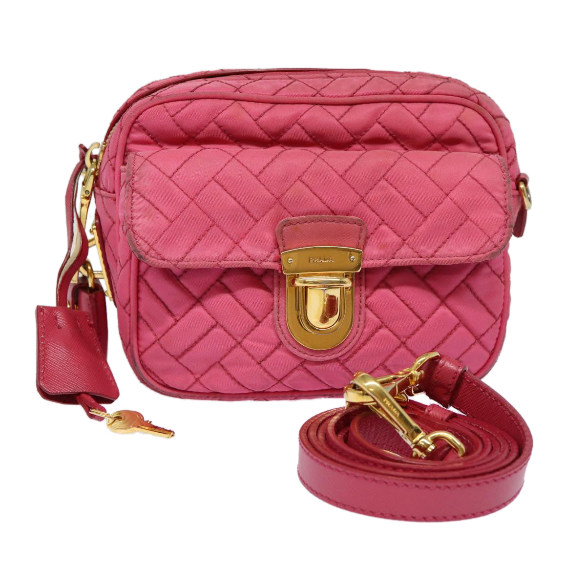 PRADA Quilted Shoulder Bag Nylon Pink Gold 88102