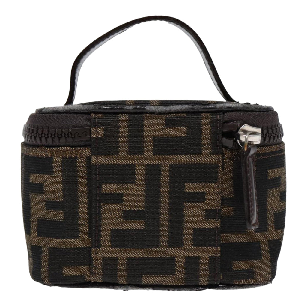 FENDI Zucca Canvas Vanity Hand Bag Brown Black Silver 88313