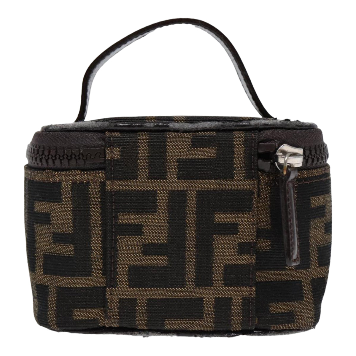 FENDI Zucca Canvas Vanity Hand Bag Brown Black Silver 88313