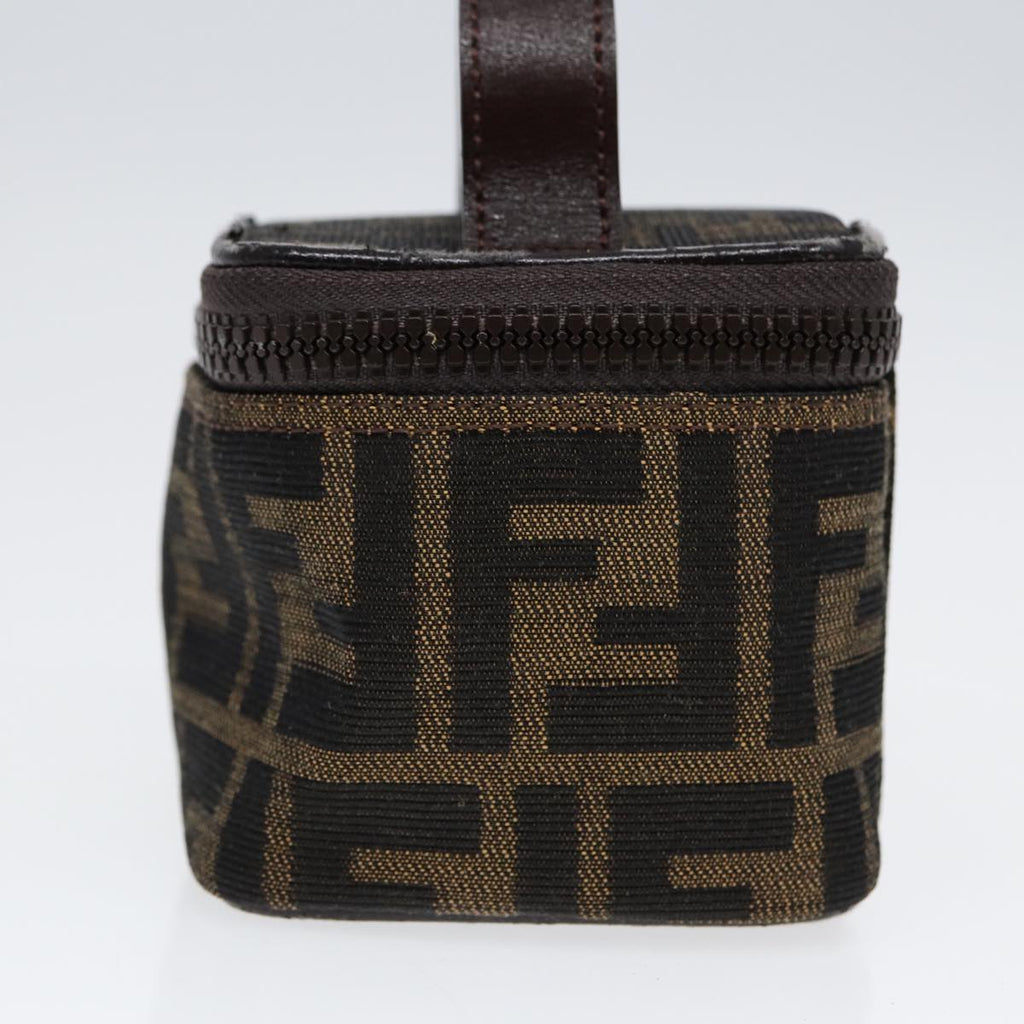 FENDI Zucca Canvas Vanity Hand Bag Brown Black Silver 88313