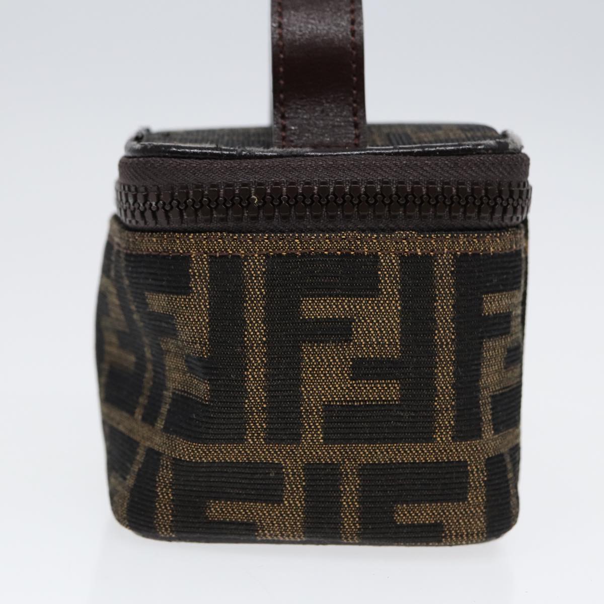 FENDI Zucca Canvas Vanity Hand Bag Brown Black Silver 88313