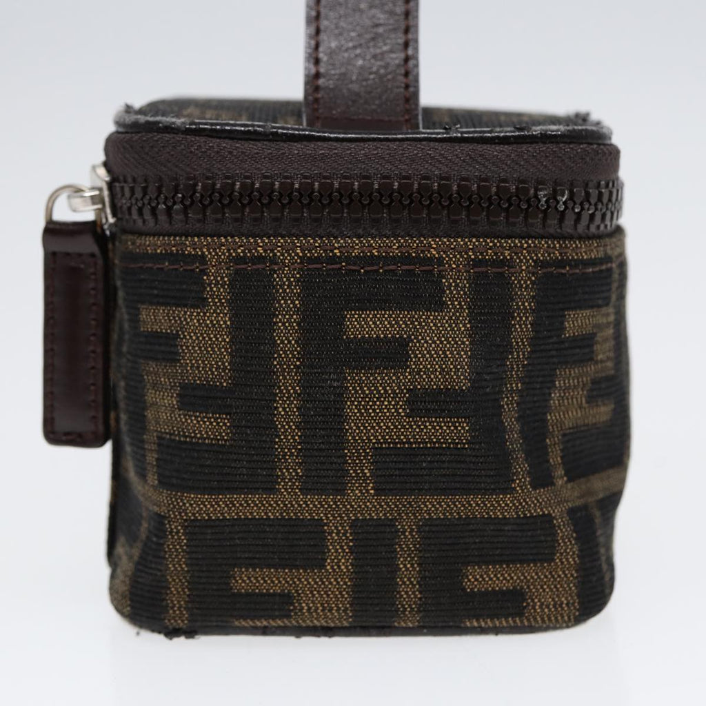 FENDI Zucca Canvas Vanity Hand Bag Brown Black Silver 88313