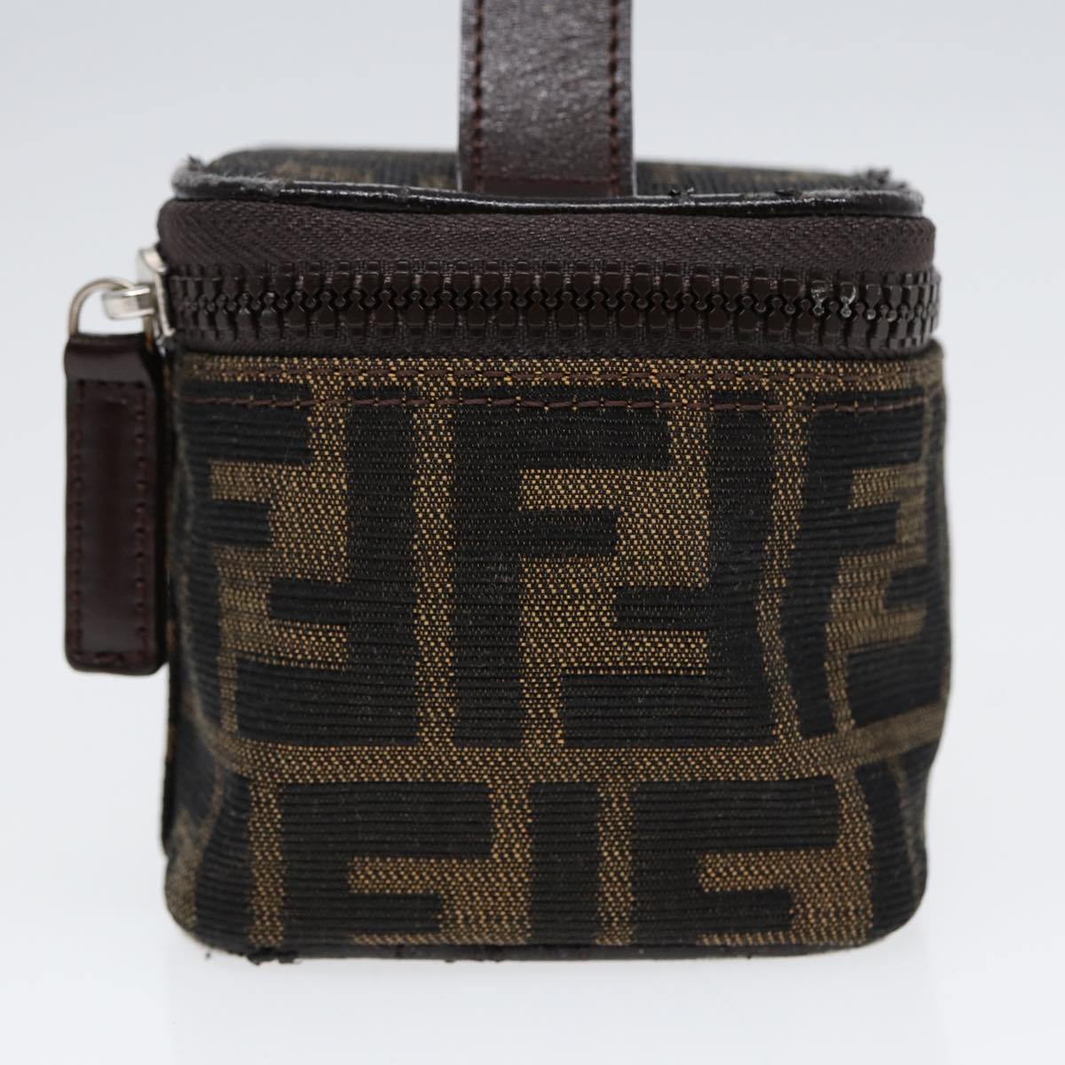 FENDI Zucca Canvas Vanity Hand Bag Brown Black Silver 88313