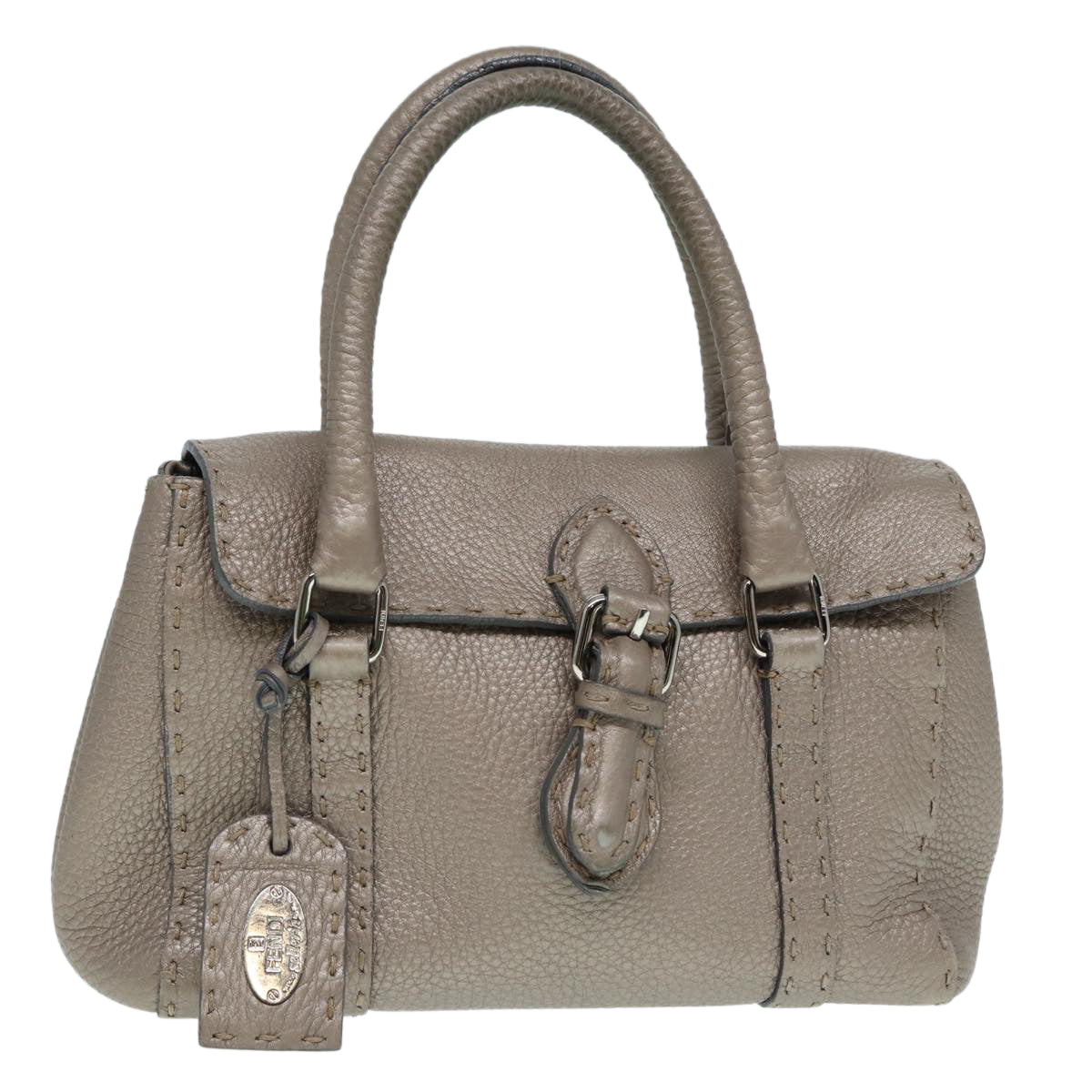 FENDI Celeria Hand Bag Leather Silver 88496